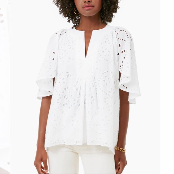 White Eyelet Finley Flutter Sleeve Top
TUCKERNUCK - Picture 1 of 11